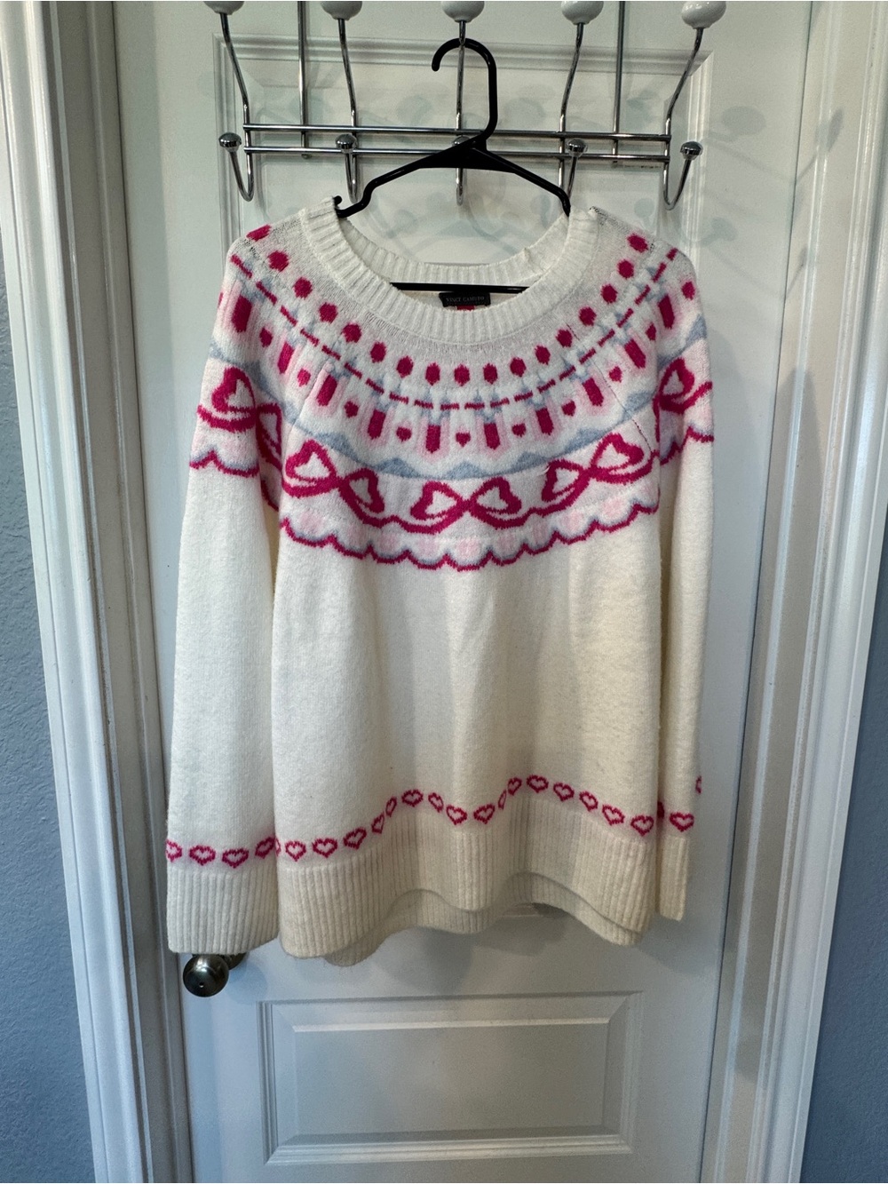 Vince Camuto Cream Sweater with Pink Fair Isle Accents